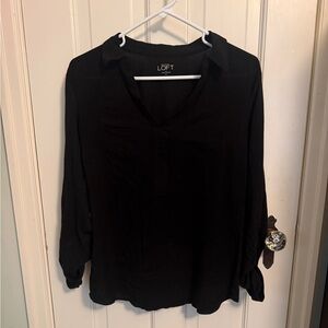 Ann Taylor LOFT Women’s XS Black Collared Pullover Shirt Cotton Rayon Soft Top